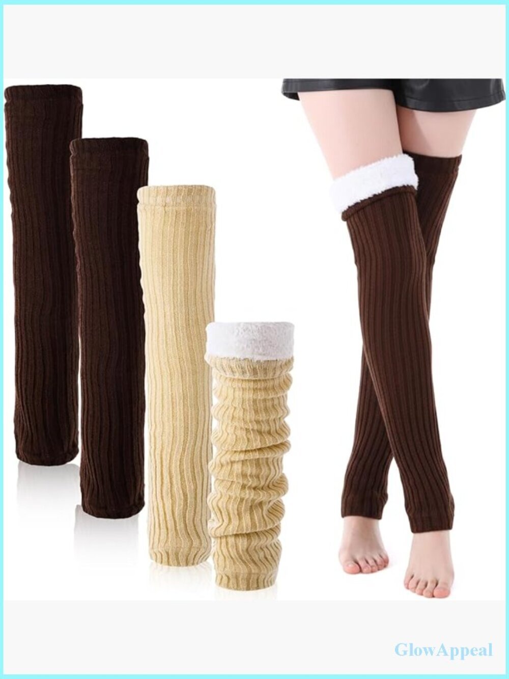 Fleece Lined Over Knee Leg Warmers Extra Long Knit Thick Boot Cuffs Socks